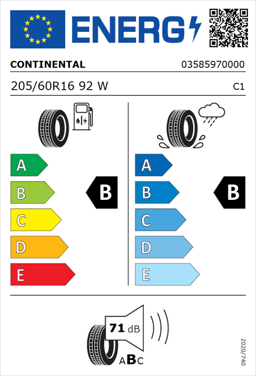 Tyre Label for Continental ContiEcoContact 5 205/60R16 92W