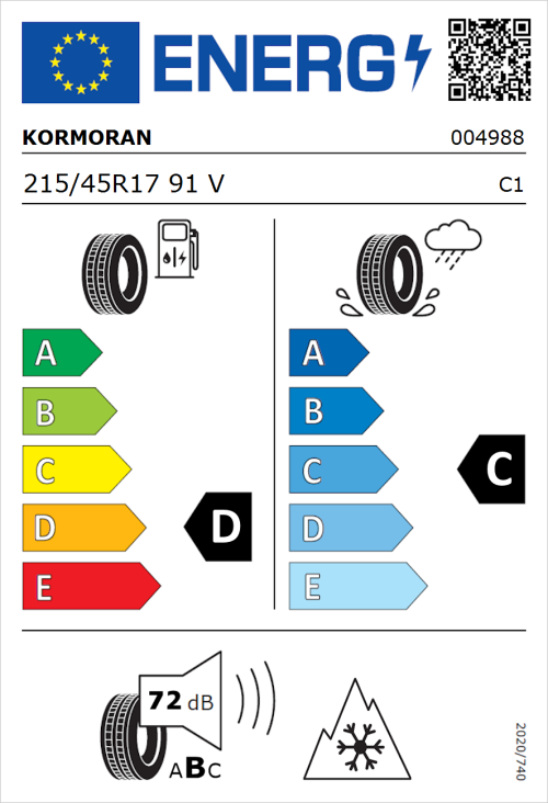 Tyre Label for Kormoran Snow 215/45R17 91V