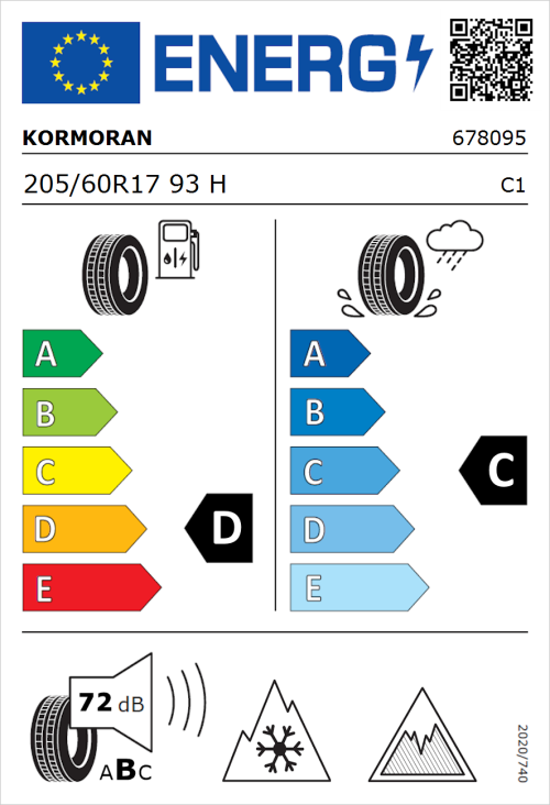 Tyre Label for Kormoran Snow 205/60R17 93H