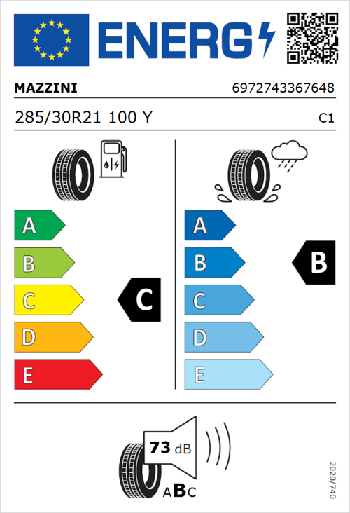 Tyre Label for Mazzini Eco 602 285/30R21 100Y