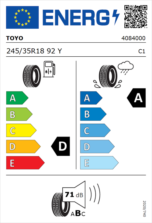 Tyre Label for Toyo Proxes Sport 2 245/35R18 92Y