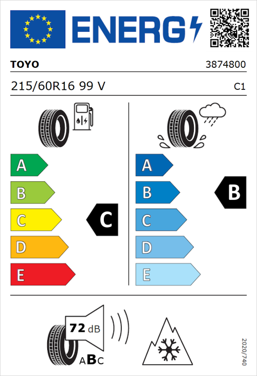 Tyre Label for Toyo Celcius AS2 215/60R16 99V