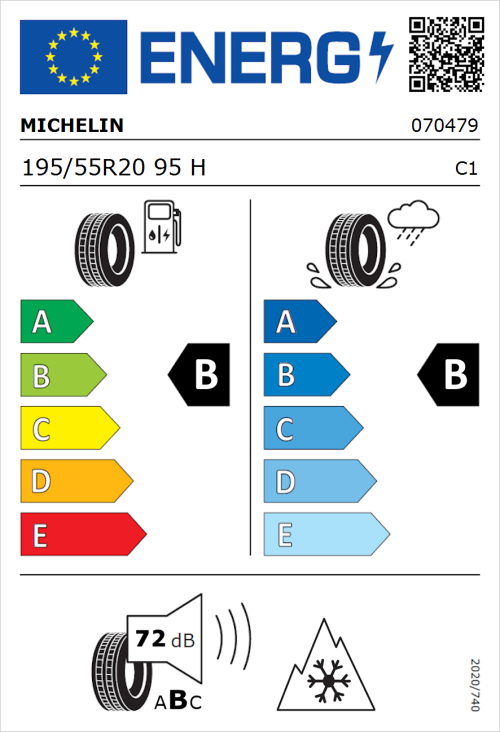 Tyre Label for Michelin CrossClimate 3 195/55R20 95H