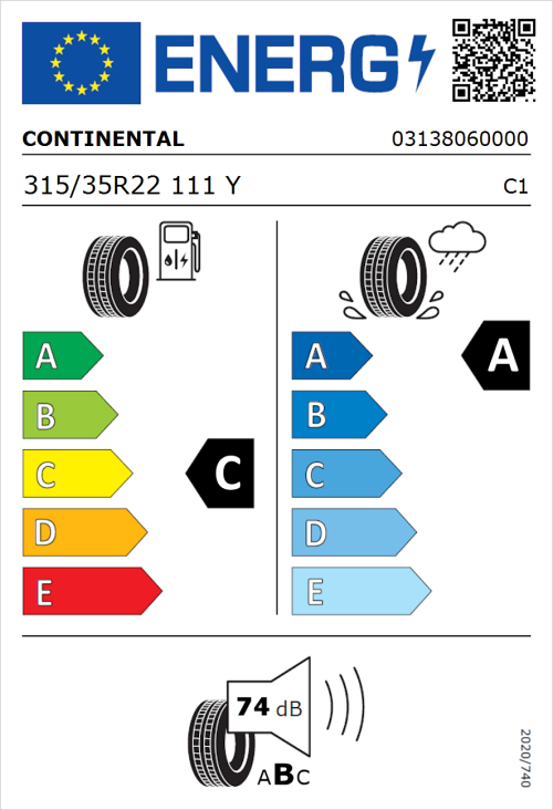 Tyre Label for Continental SportContact 7 315/35R22 111Y