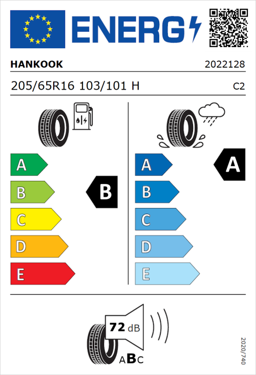 Tyre Label for Hankook Vantra Transit (RA58) 205/65R16 103/101H