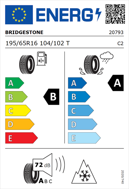Tyre Label for Bridgestone Duravis All Season Evo Enliten 195/65R16 104/102T