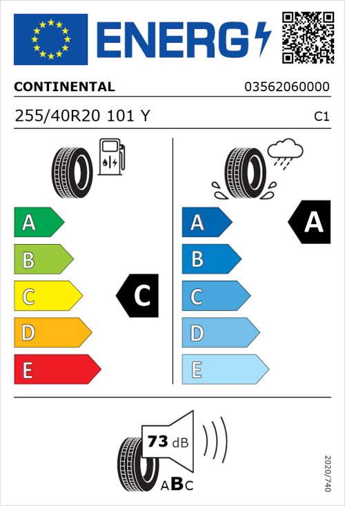 Tyre Label for Continental ContiSportContact 5 P 255/40R20 101Y