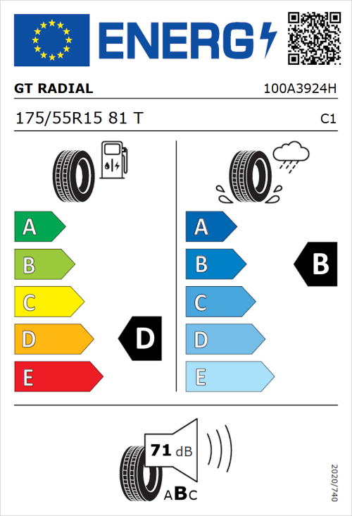 Tyre Label for GT Radial FE1 City 175/55R15 81T