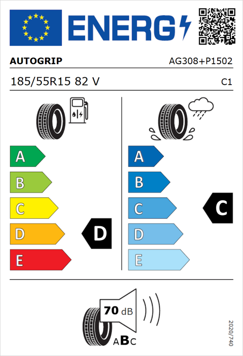 Tyre Label for Autogrip P308 185/55R15 82V