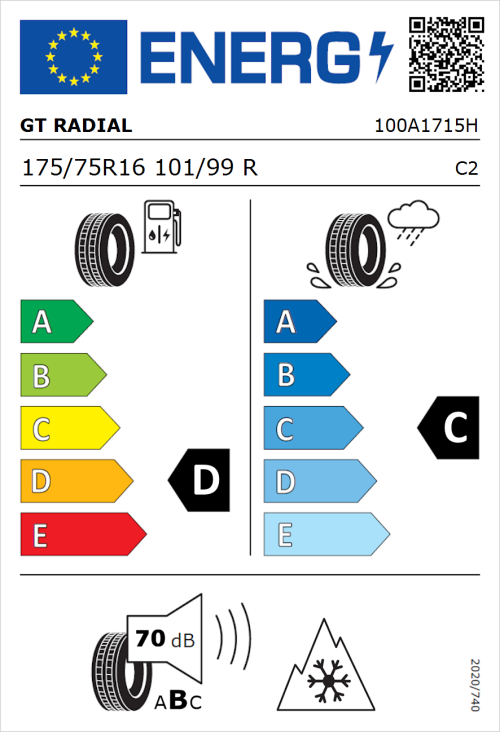 Tyre Label for GT Radial MAXMILER EX 175/75R16 101/99R