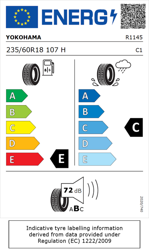 Tyre Label for Yokohama Geolandar-G015 235/60R18 107H
